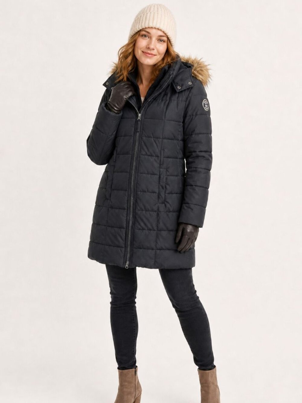 Abercrombie & Fitch Black Long Puffer Coat Faux Fur Hood M